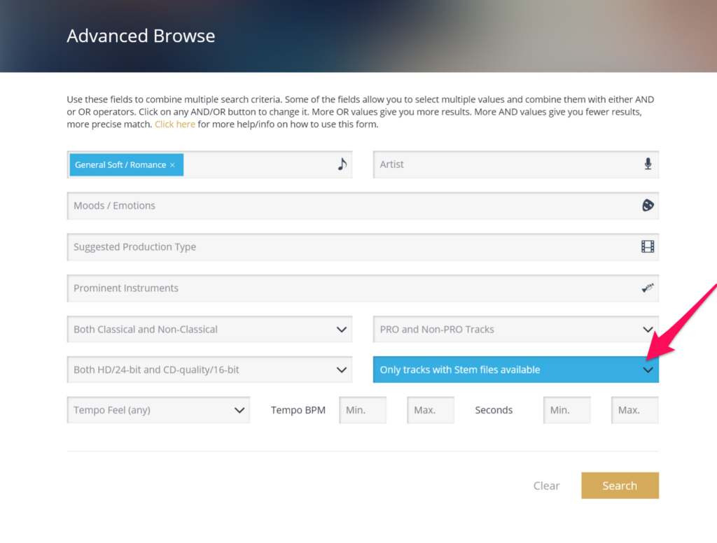 Advanced Browse selector for stem files