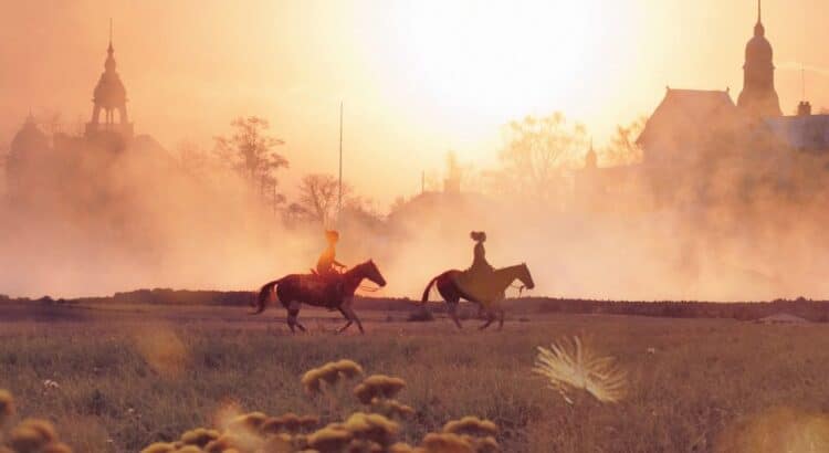 Riding Horses in a field